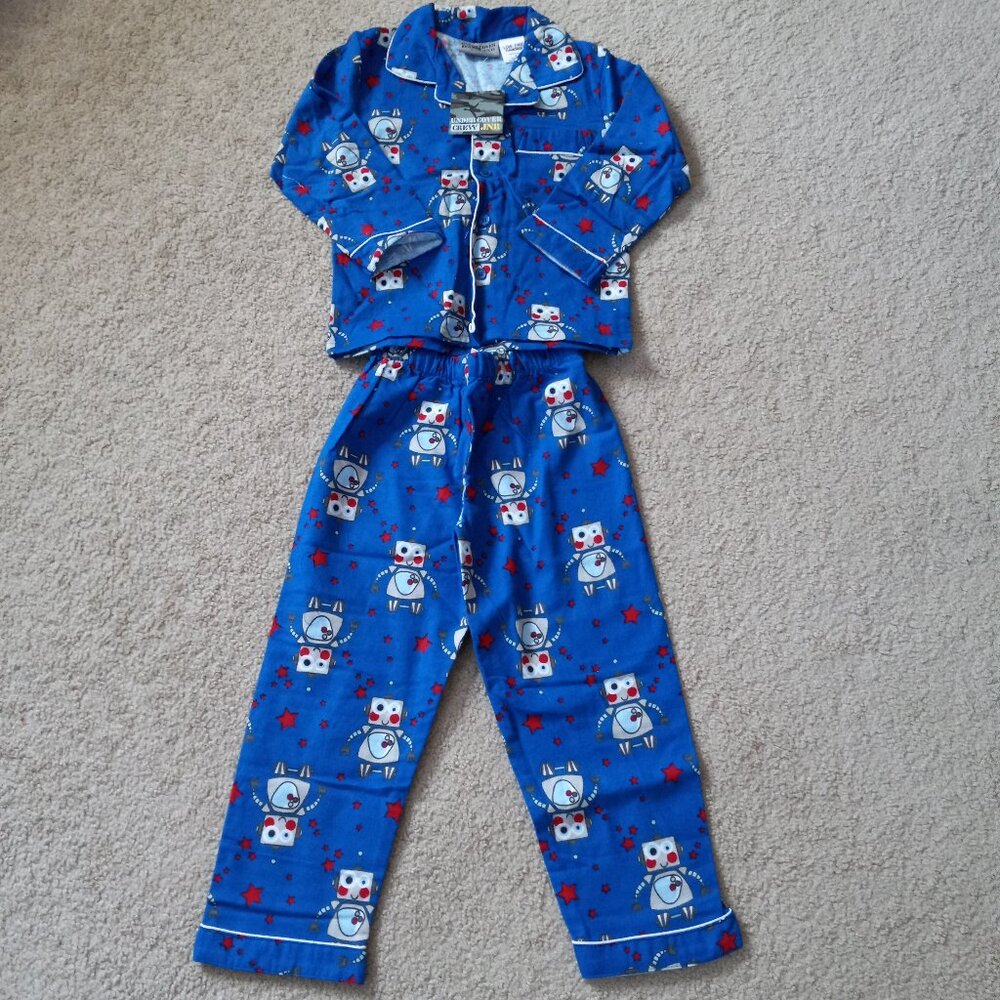 NEW with tags, cotton flannel robot pjs set for kids, size 4